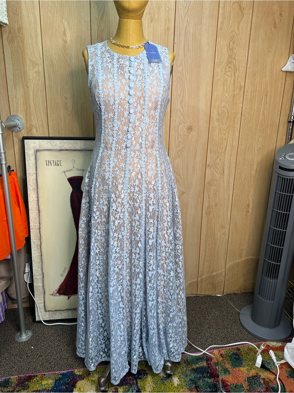 Light Blue Lace Sleeveless Maxi Dress